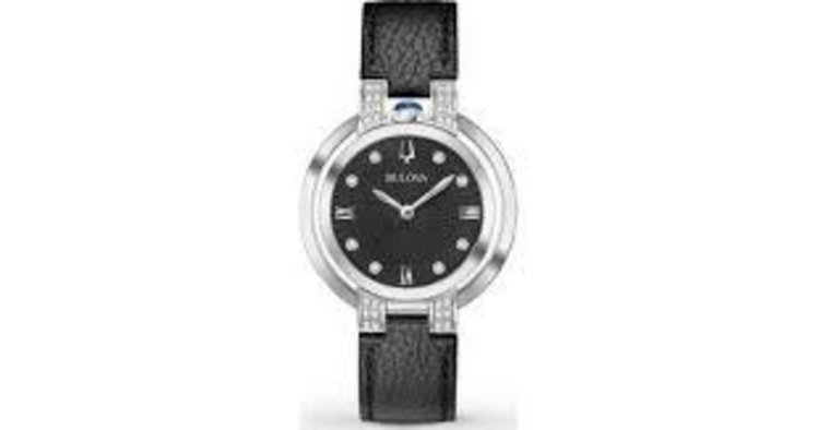 042429550919 BULOVA DIAMOND SAPPHIRE CRYSTAL  BLACK AND RED  LEATHER FANCY LADIES WATCH