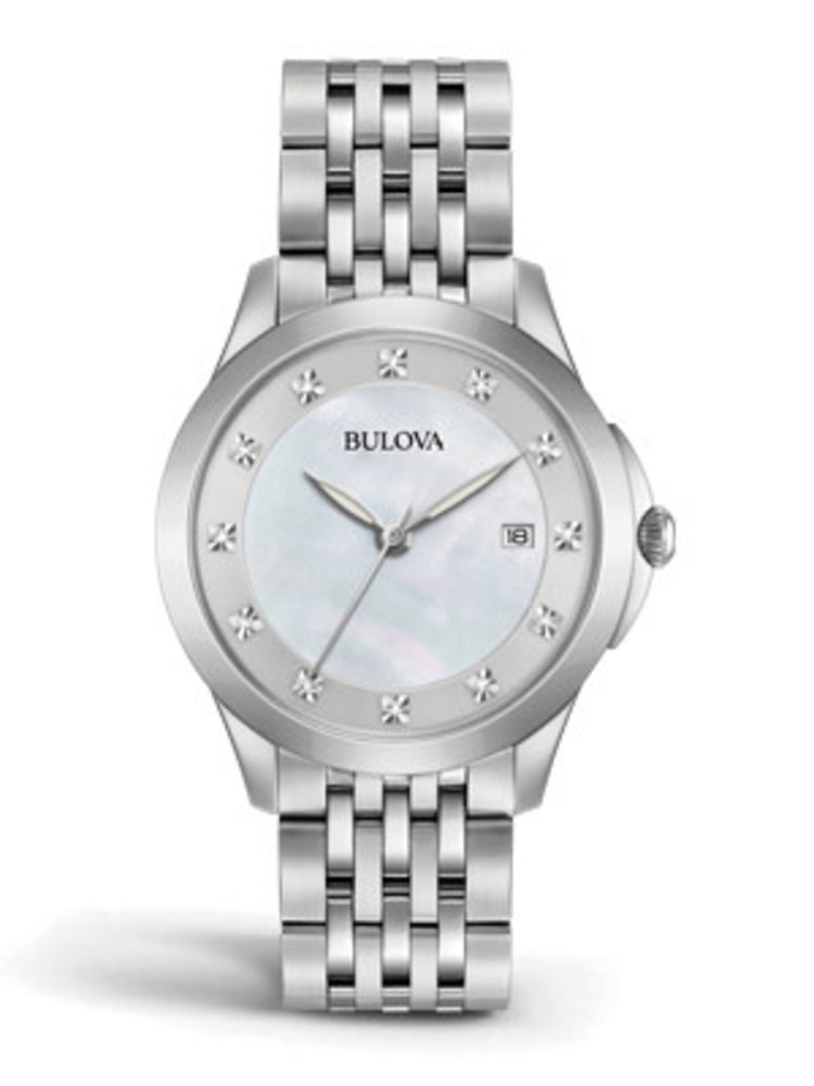 042429543393 BULOVA LADIES STAINLESS STEEL DIAMOND MARKERS WATCH