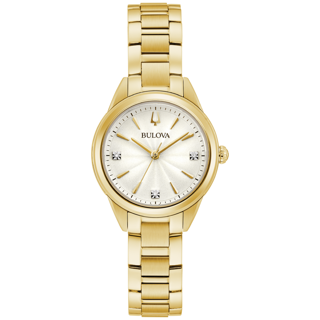 042429581234 BULOVA LADIES GOLD TONE WITH DIAMOND FACE