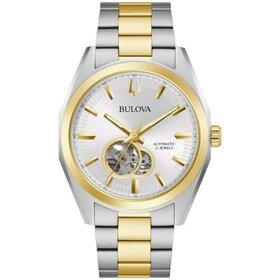 042429587786 BULOVA 42MM SURVEYOR TWO TONE  WITH OFF WHITE SKELETON FACE AUTOMATIC MENS WATCH