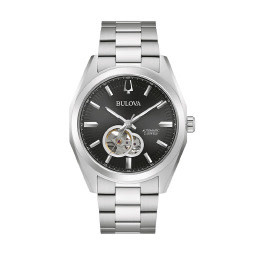 96a270 BULOVA BLACK FACE WITH SKELETON AUTOMATIC MENS WATCH