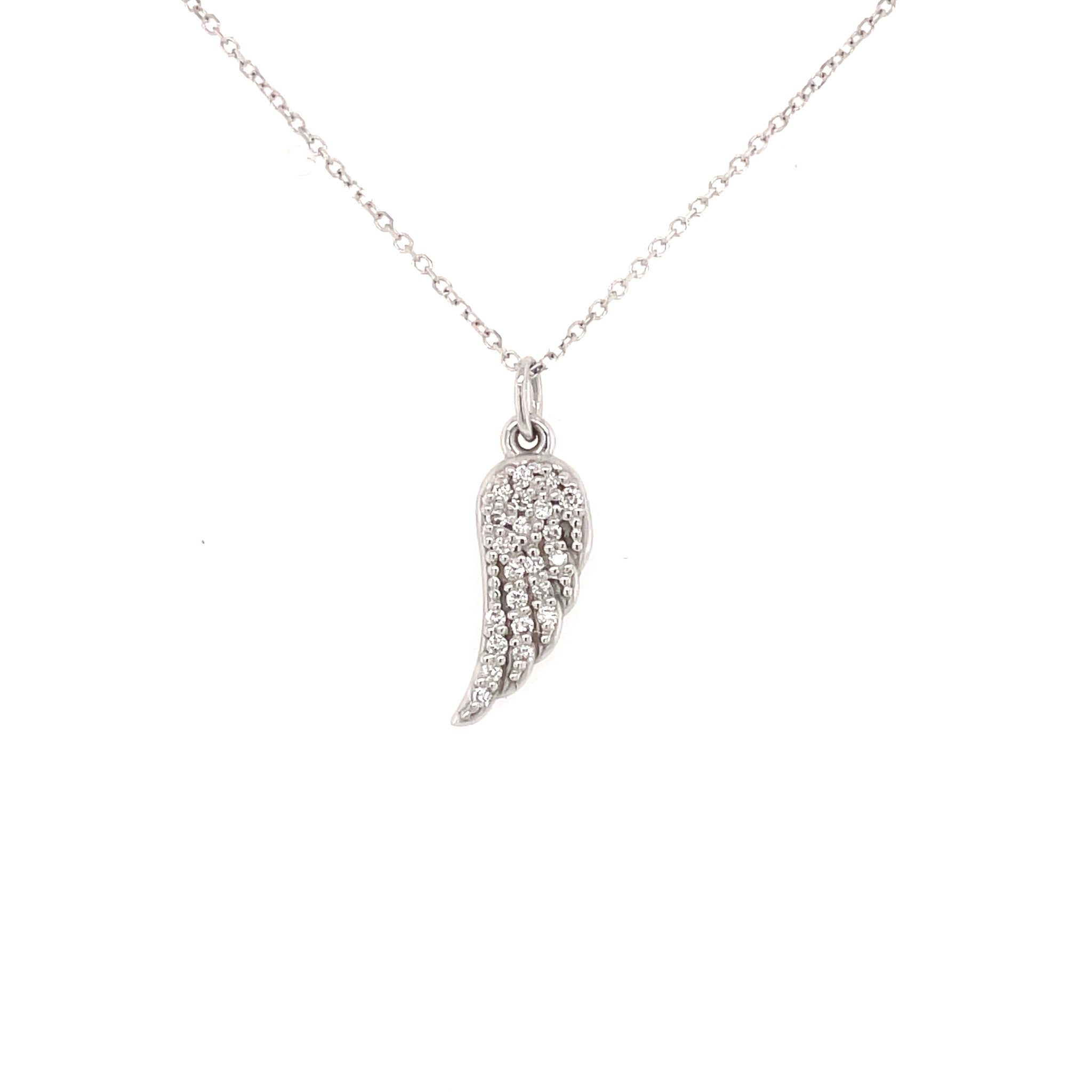 71300 14K WHITE GOLD .15TCW DIAMOND ANGEL WING ON 16" CABLE CHAIN PENDANT