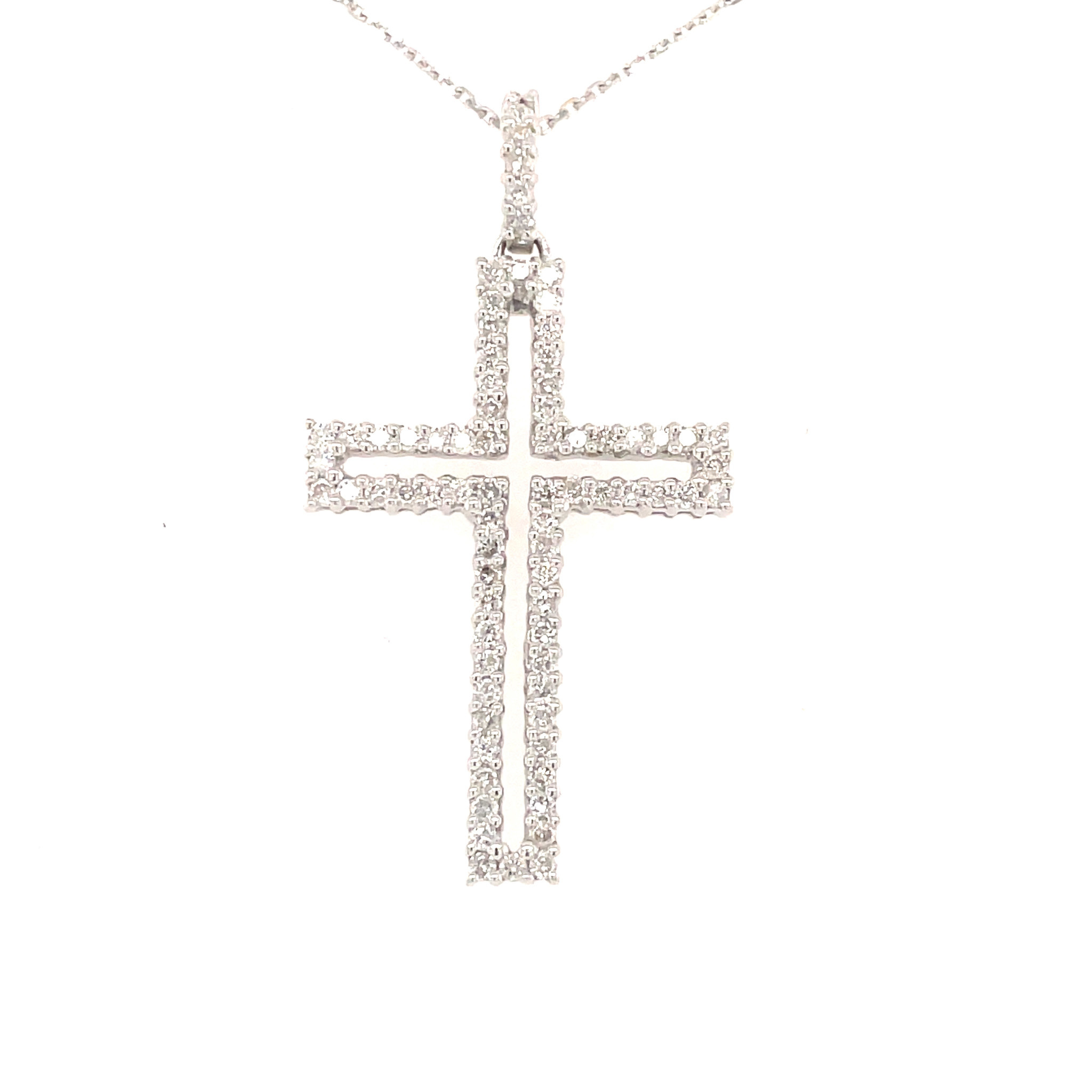 76062 14K WHITE GOLD .57CT DIAMOND OPEN CENTER CROSS PENDANT
