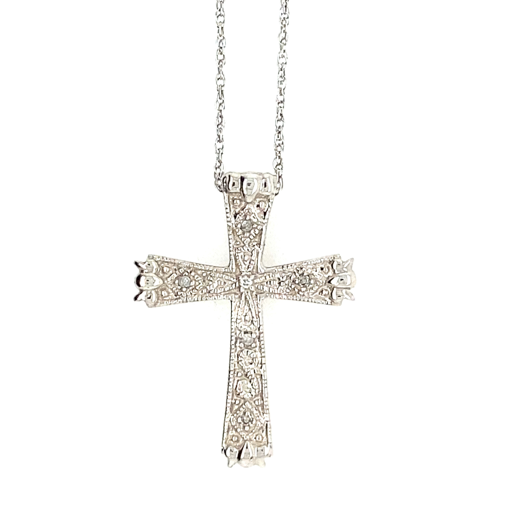 71172 14K WHITE GOLD .20TCW DIAMOND ANTIQUE STYLE DIAMOND CROSS SET
