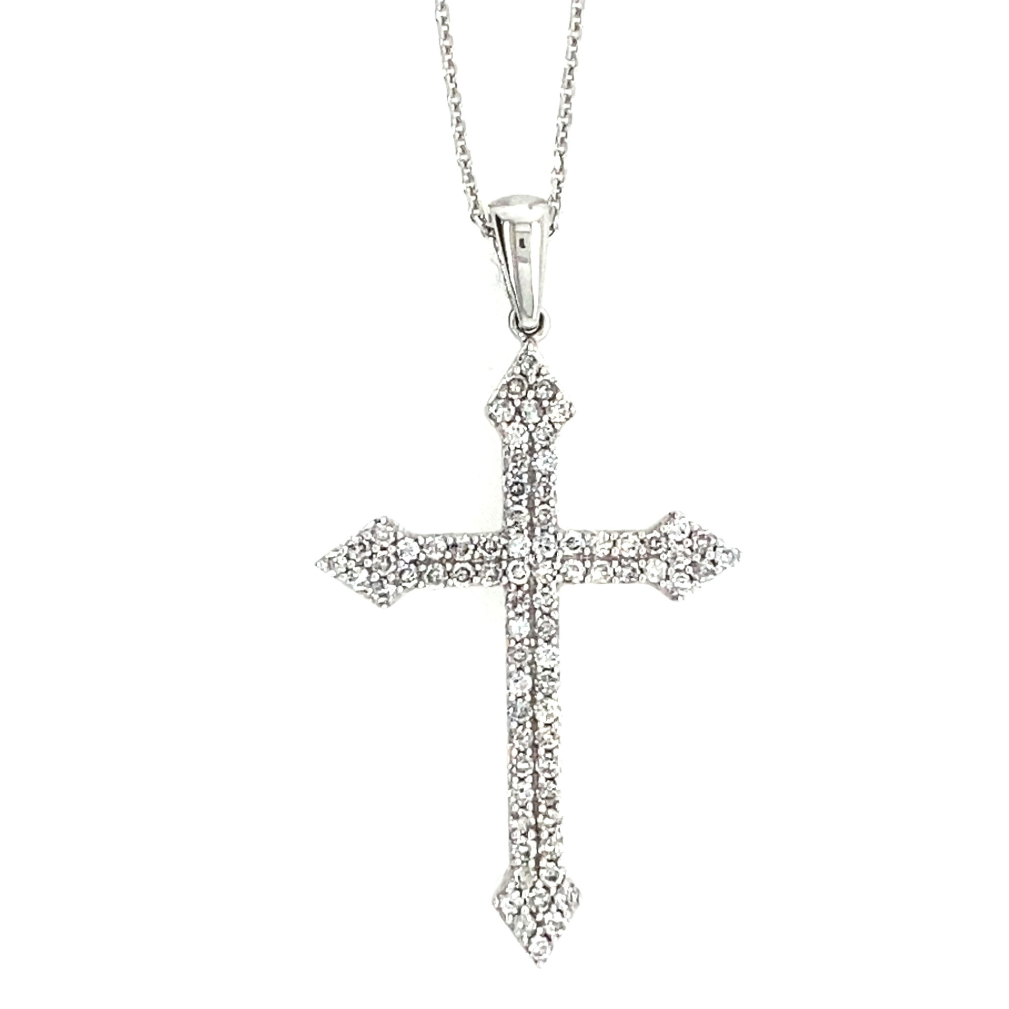 76060 14K WHITE GOLD .65TCW DIAMOND POINTED EDGE CROSS SET