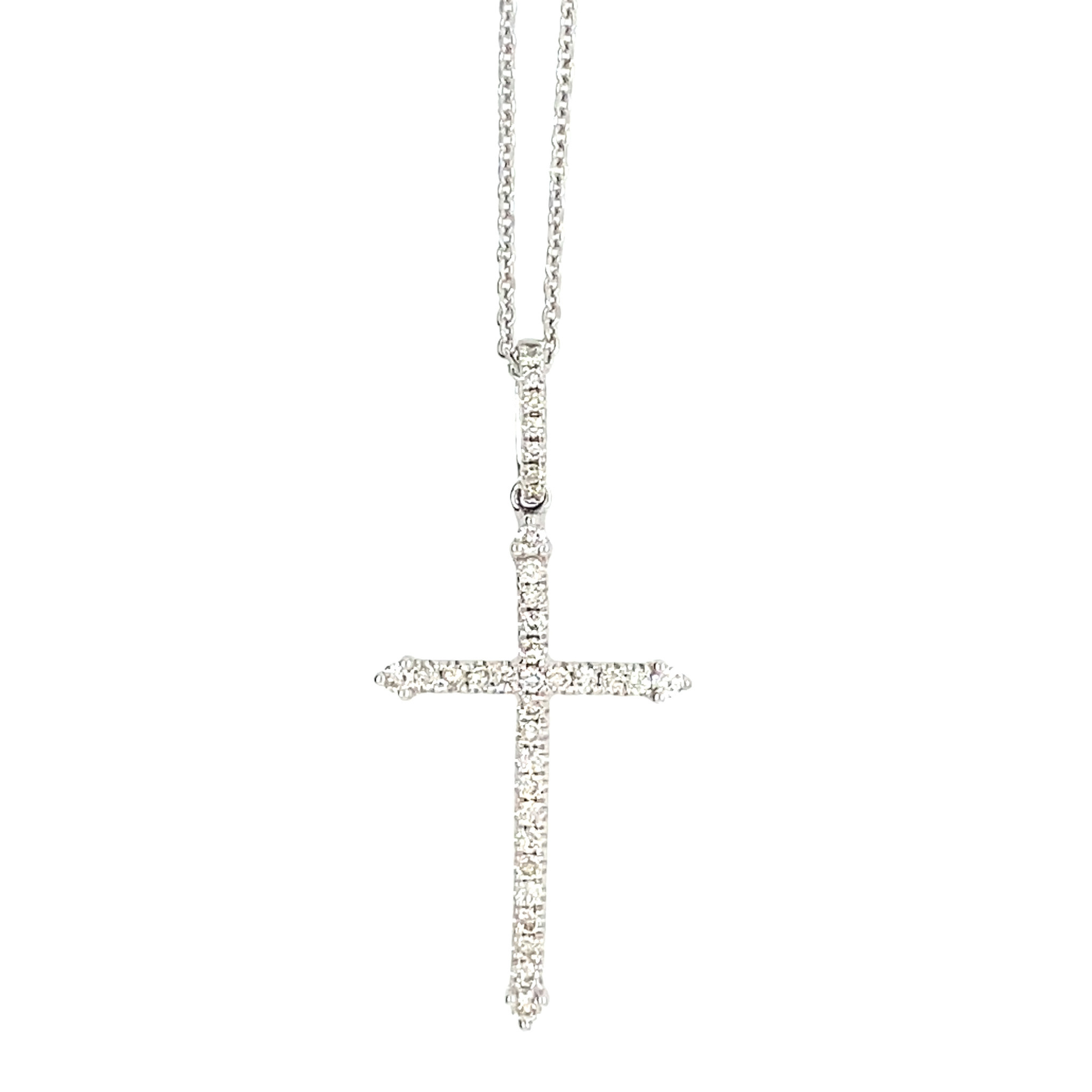 75994 14K WHITE GOLD .28TCW DIAMOND POINTED EDGE CROSS SET