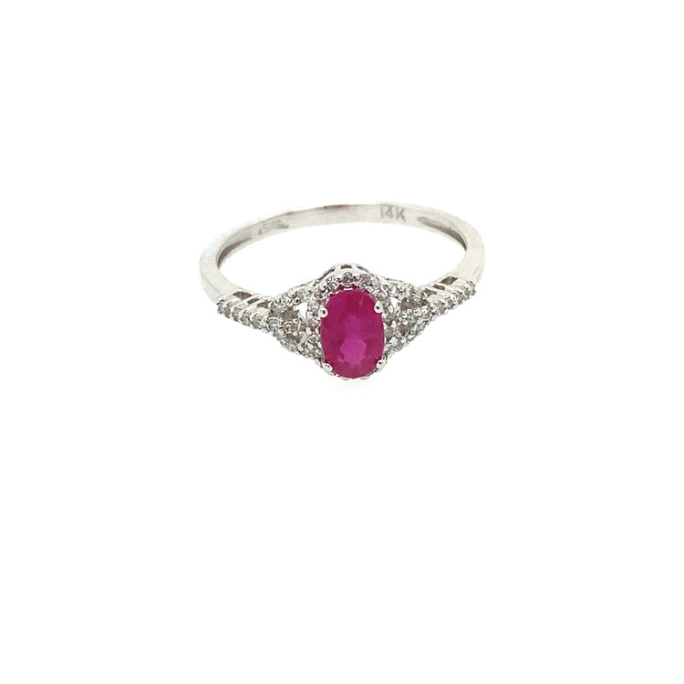 40296 14K WHITE GOLD   .76CT OVAL RUBY  .16CT DIAM RING