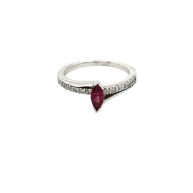 40883 14K WHITE GOLD .25CT DIAM MARQUISE RUBY RING