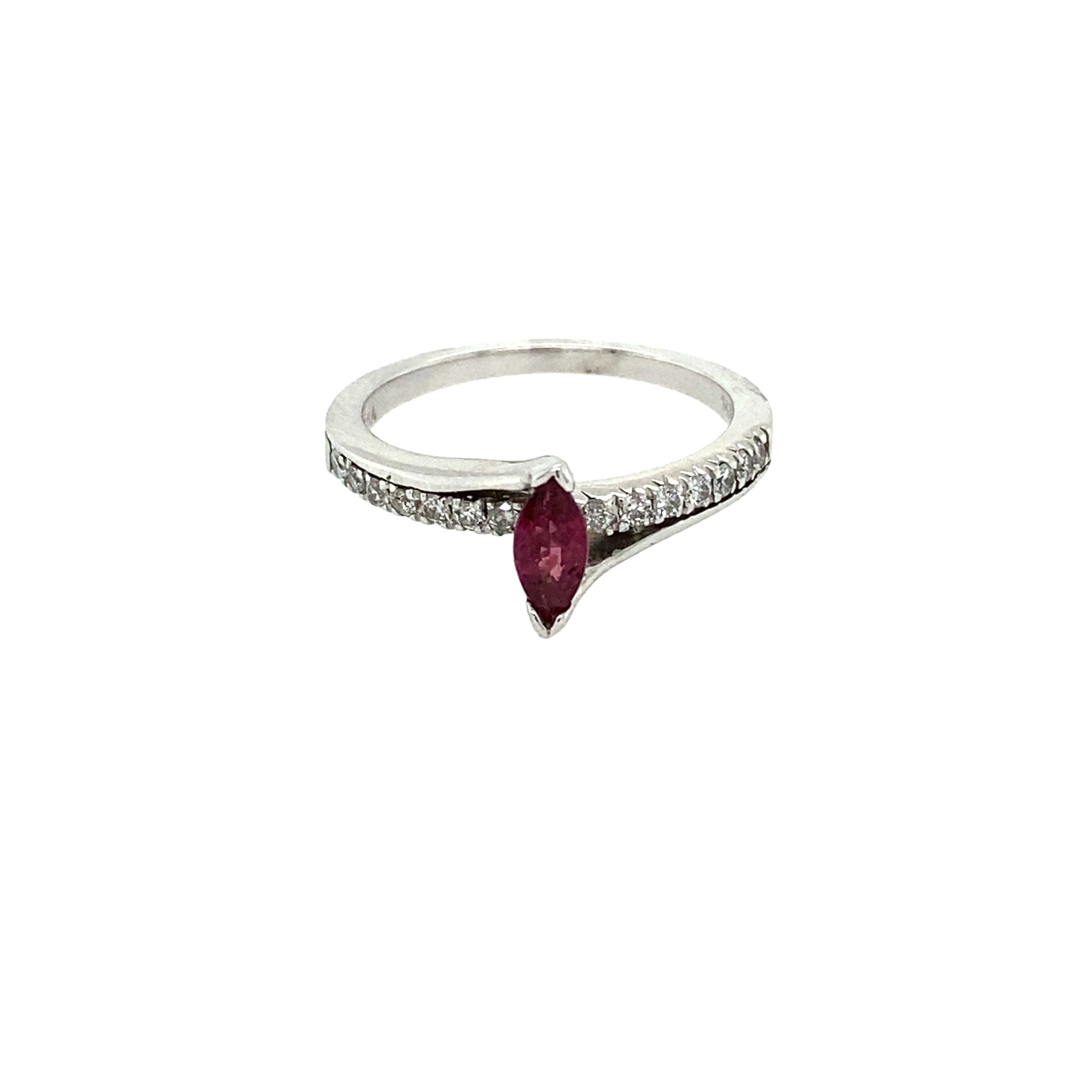 40883 14K WHITE GOLD .25CT DIAM MARQUISE RUBY RING