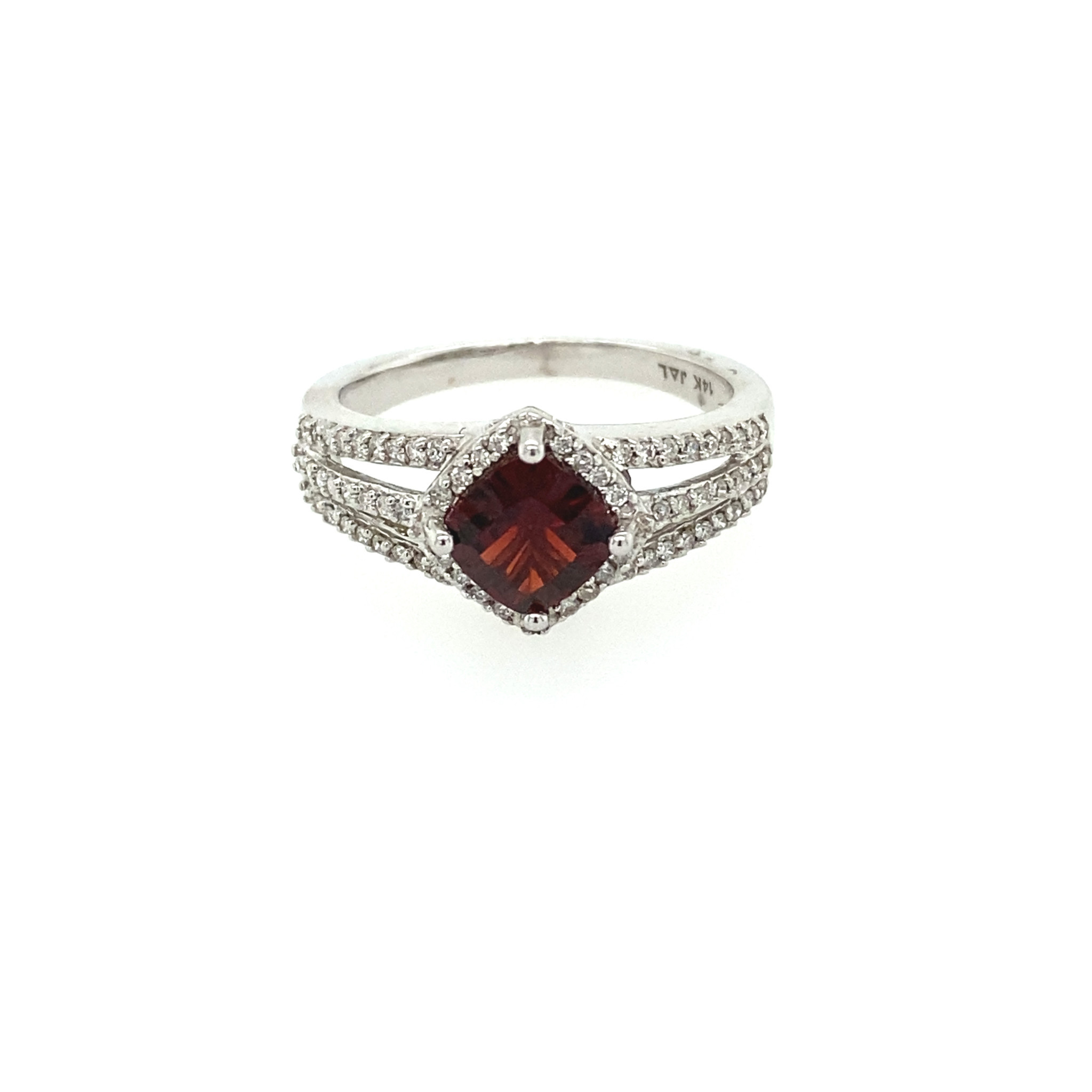 40663 14K WHITE GOLD .20CT DIAMOND CUSHION CUT GARNET RING