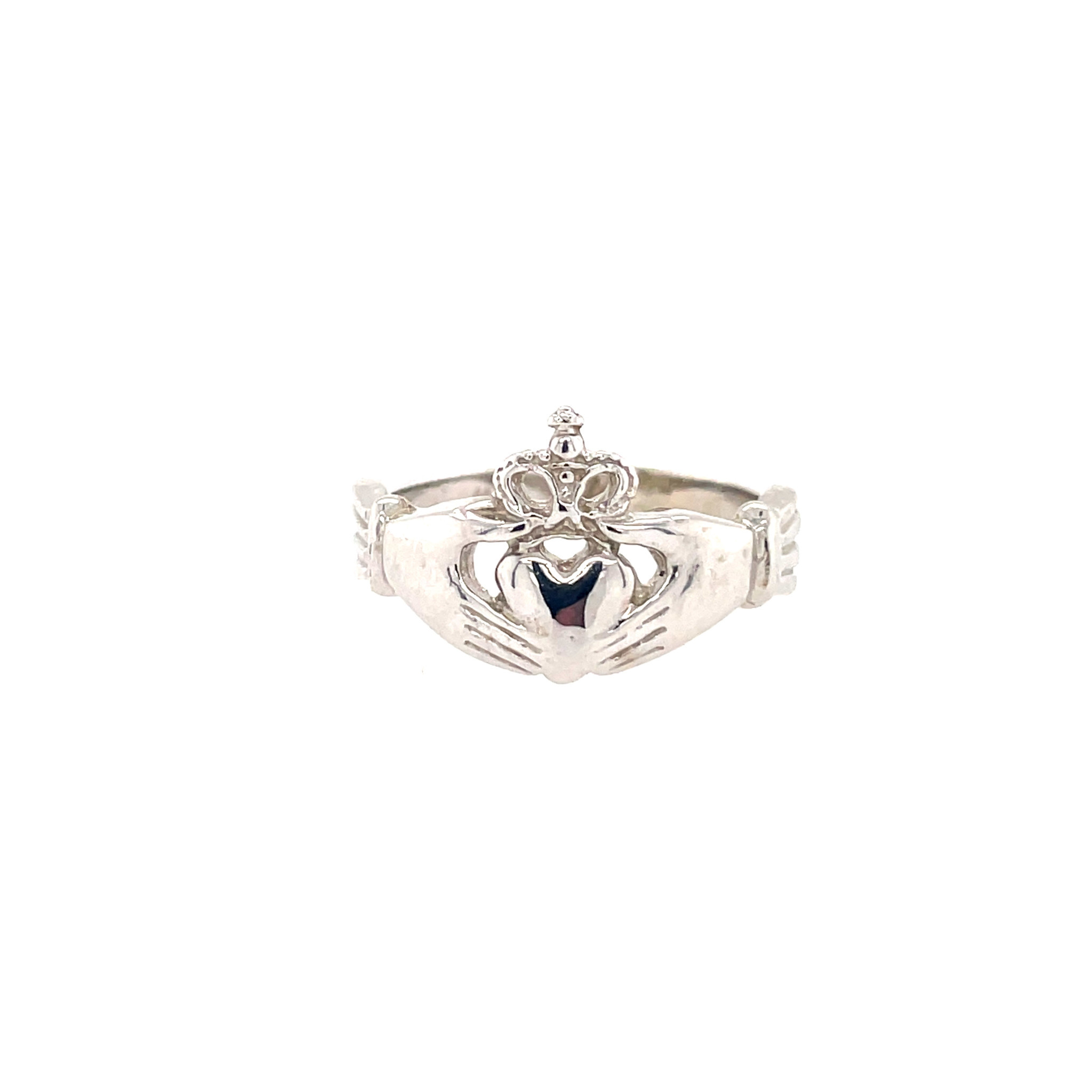 40907 14K WHITE GOLD HIGH POLISH LADIES CLADDAGH RING