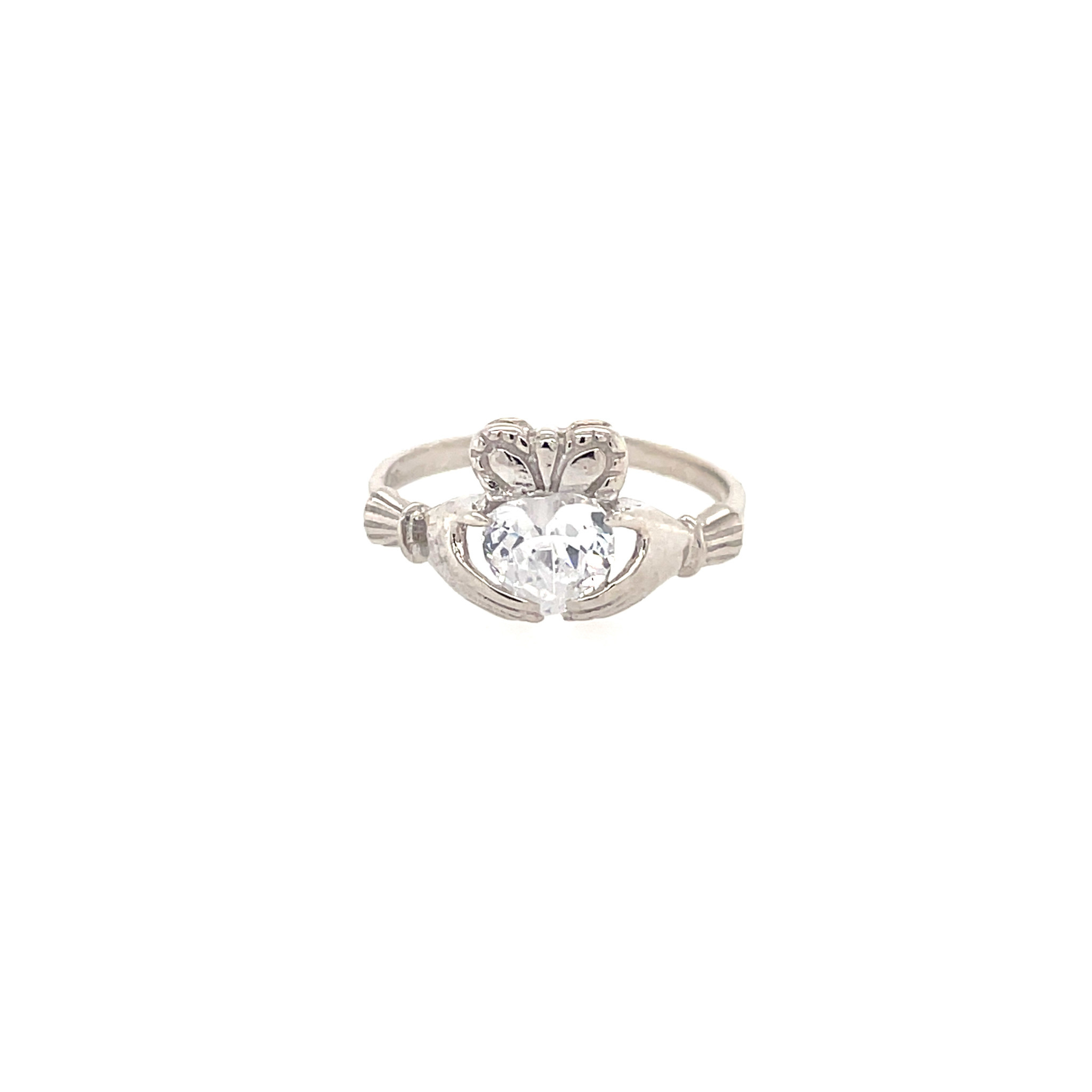 40911 14K. WHITE GOLD CUBIC ZIRCONIA CLADDAGH RING