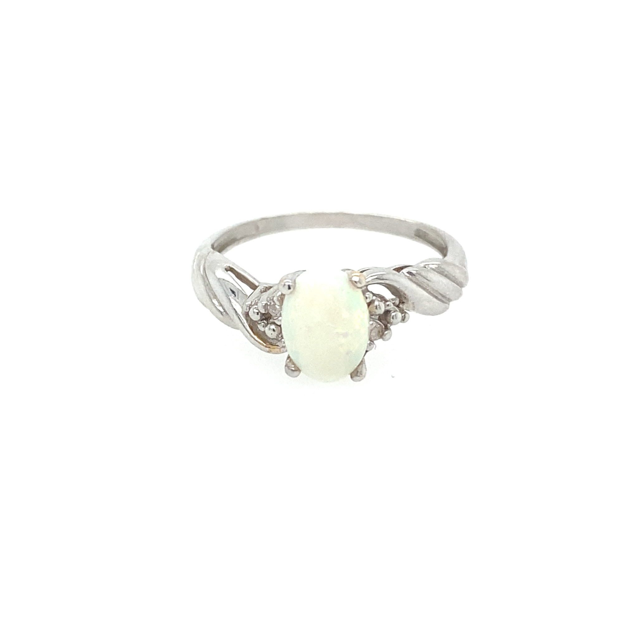 40024 14K WHITE GOLD OPAL AND DIAMOND TWIST RING