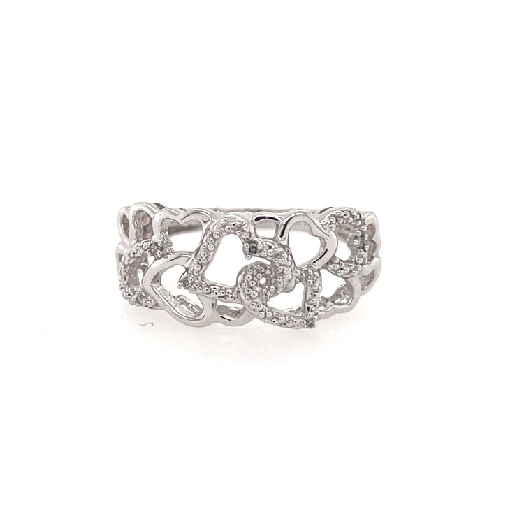 40562 14K. WHITE GOLD .04CT DIAMOND MULTI HEART  RING
