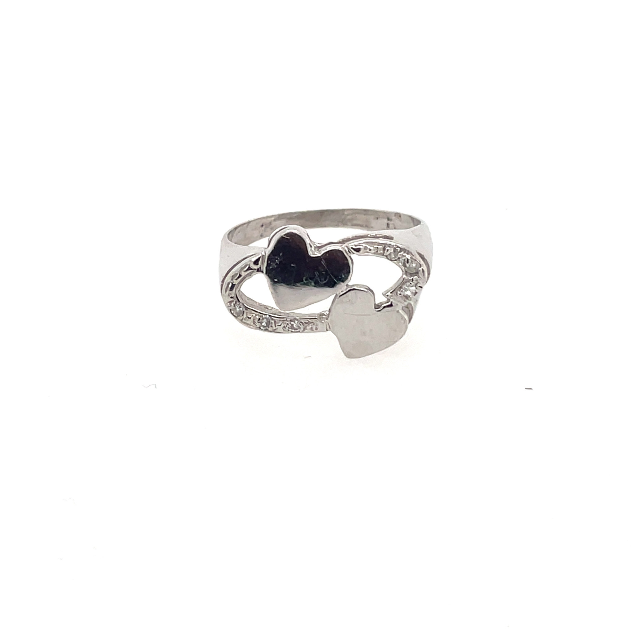 40277 14K WHITE GOLD .06CT DIAMOND SATURN DOUBLE HEART DIAMOND RING