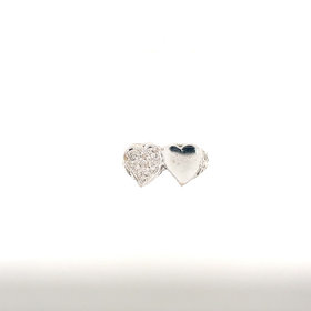 40279 14K WHITE GOLD .06CT DIAMOND  DOUBLE HEART RING WITH ONE DIAMOND PAVE HEART