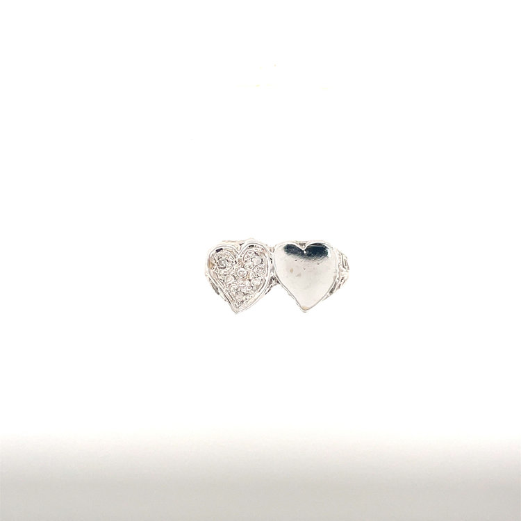 40279 14K WHITE GOLD DOUBLE HEART RING WITH ONE DIAMOND PAVE HEART
