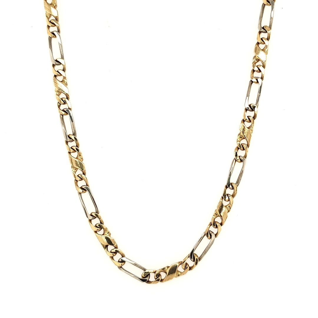 50987 14K TWO TONE 20" FANCY FIGARO LINK CHAIN