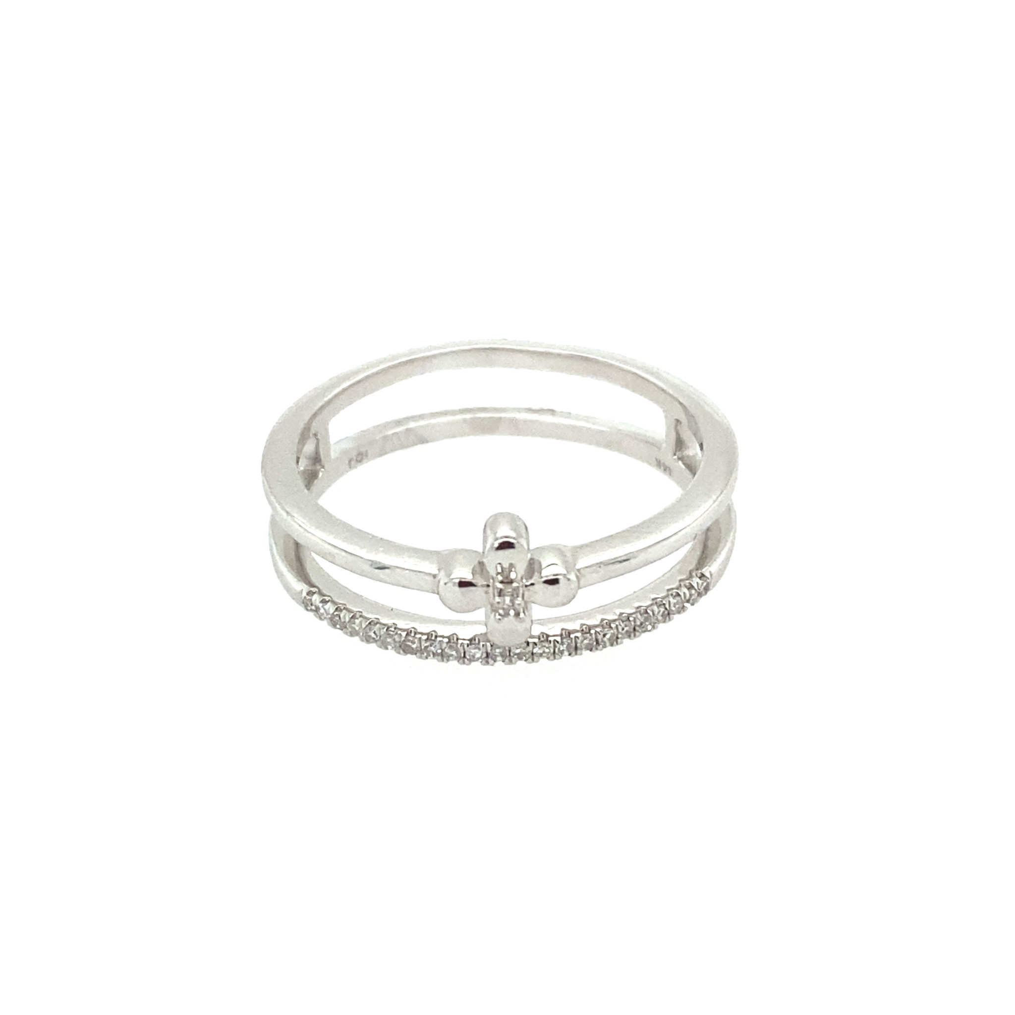 40862 14K WHITE GOLD DIAMOND DOUBLE ROW FLOWER RING