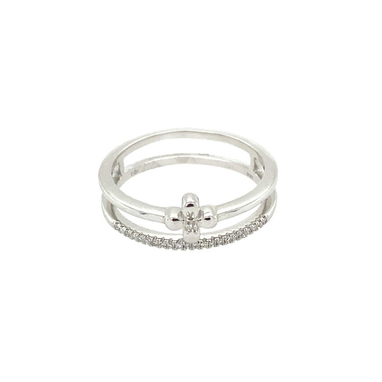 40862 14K WHITE GOLD DIAMOND  DOUBLE ROW FLOWER RING