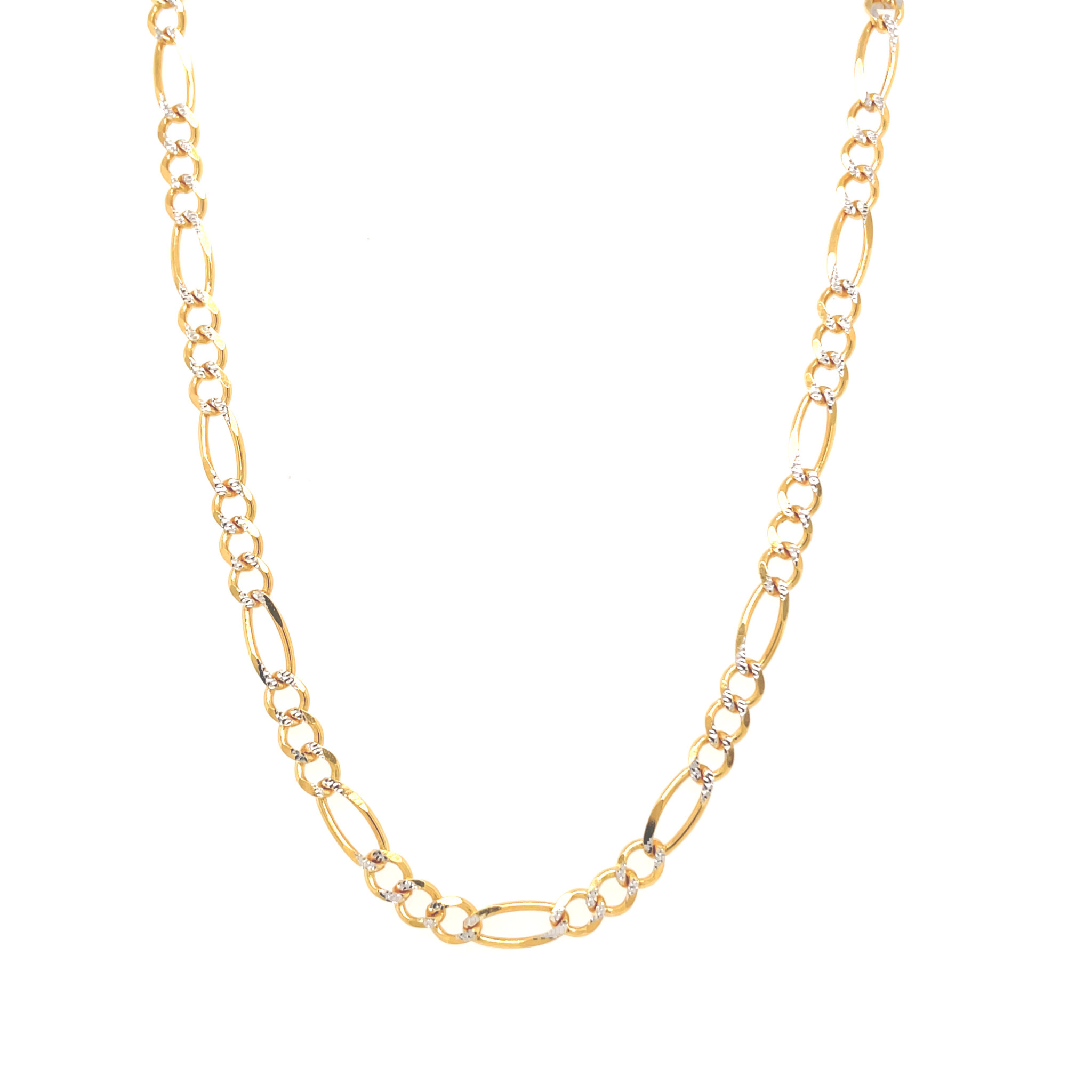 50018 14K YELLOW GOLD 24" DIAMOND CUT FIGARO CHAIN