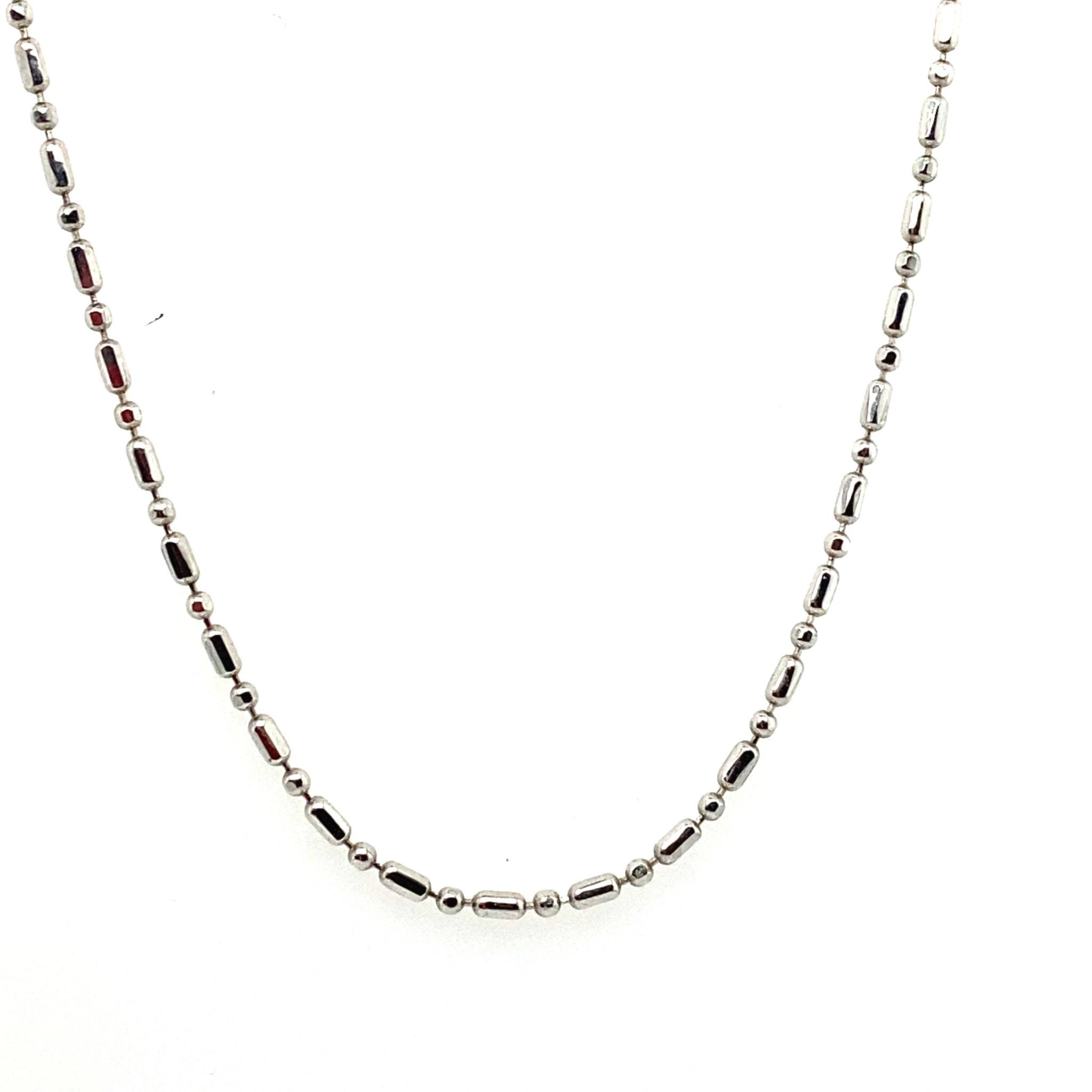 51008 14K WHITE GOLD 20" BEADED AND BARREL LINK CHAIN