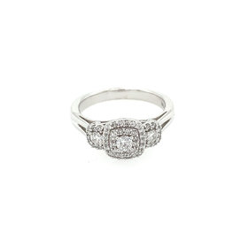 40815 10K WHITE GOLD .50CT DIAMOND PAST PRESENT FUTURE HALO RING
