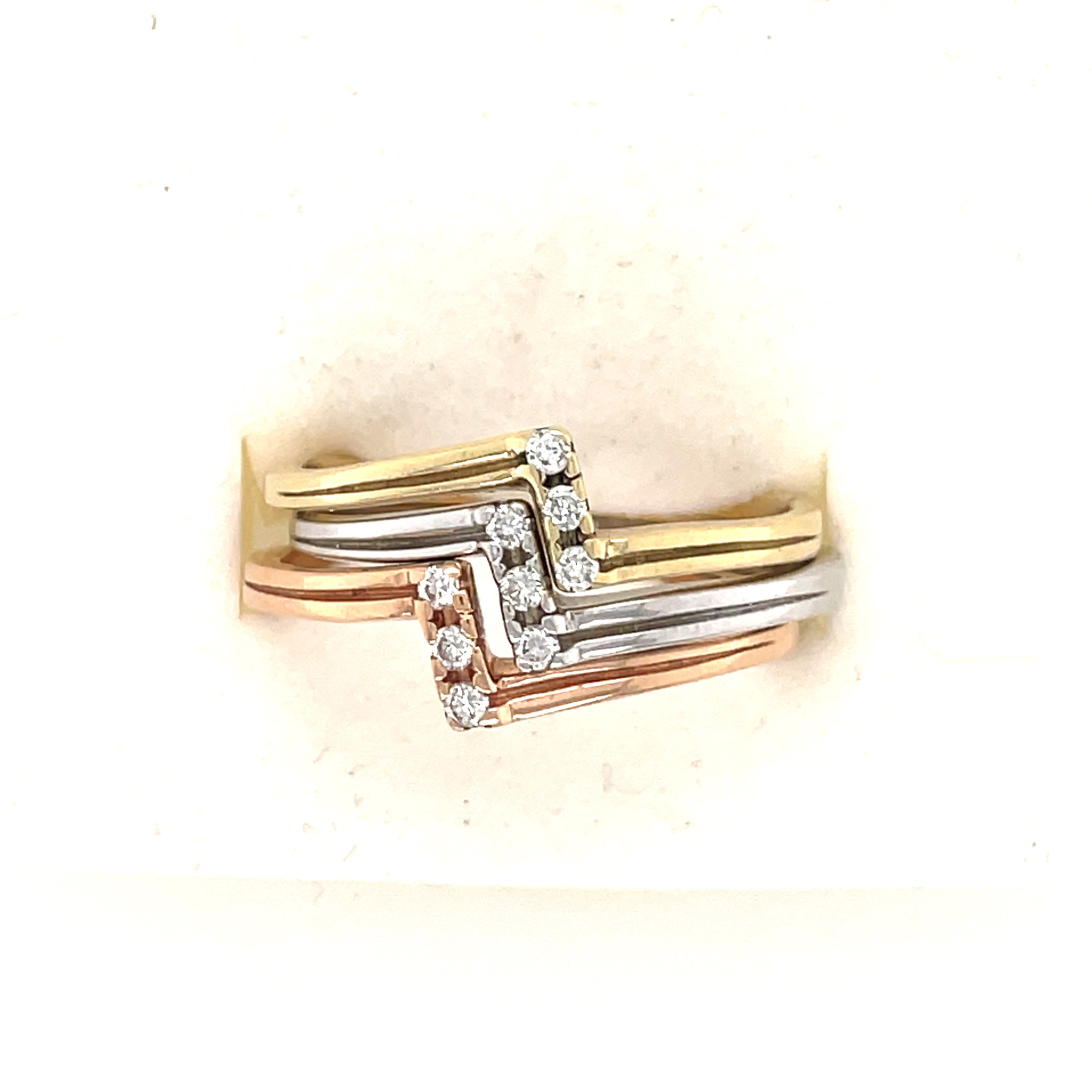 40842 14K GOLD TRI-COLOR .20CT DIAMOND STACKABLE RINGS