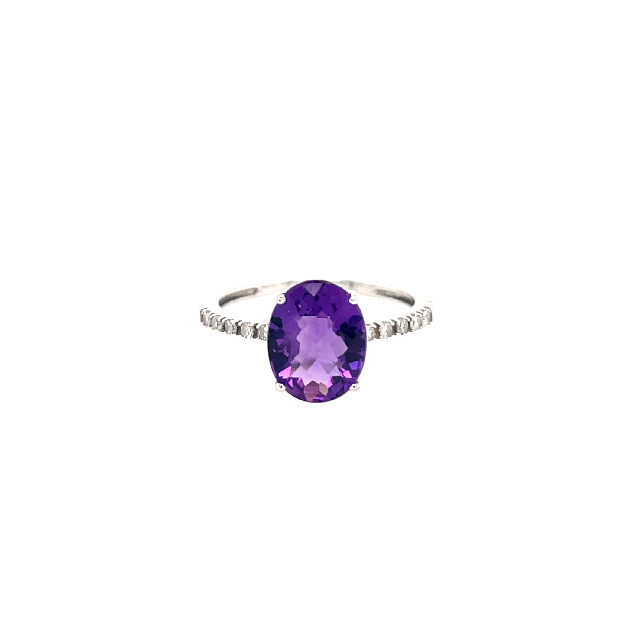 40712 14K WHITE GOLD .10TCW DIAMOND WITH OVAL SHAPE AMETHYST CENTER RING