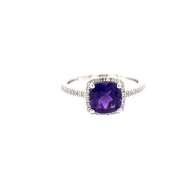 40924 14K WHITE GOLD  .15CT DIAMOND WITH CUSHION  CUT AMETHYST RING