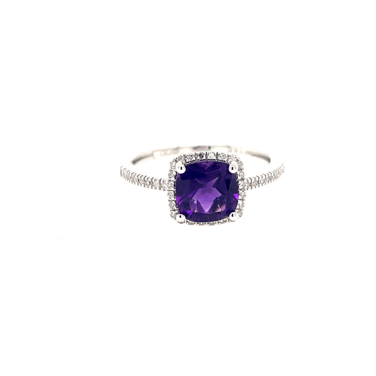 40924 14K WHITE GOLD  .15CT DIAMOND WITH CUSHION  CUT AMETHYST RING