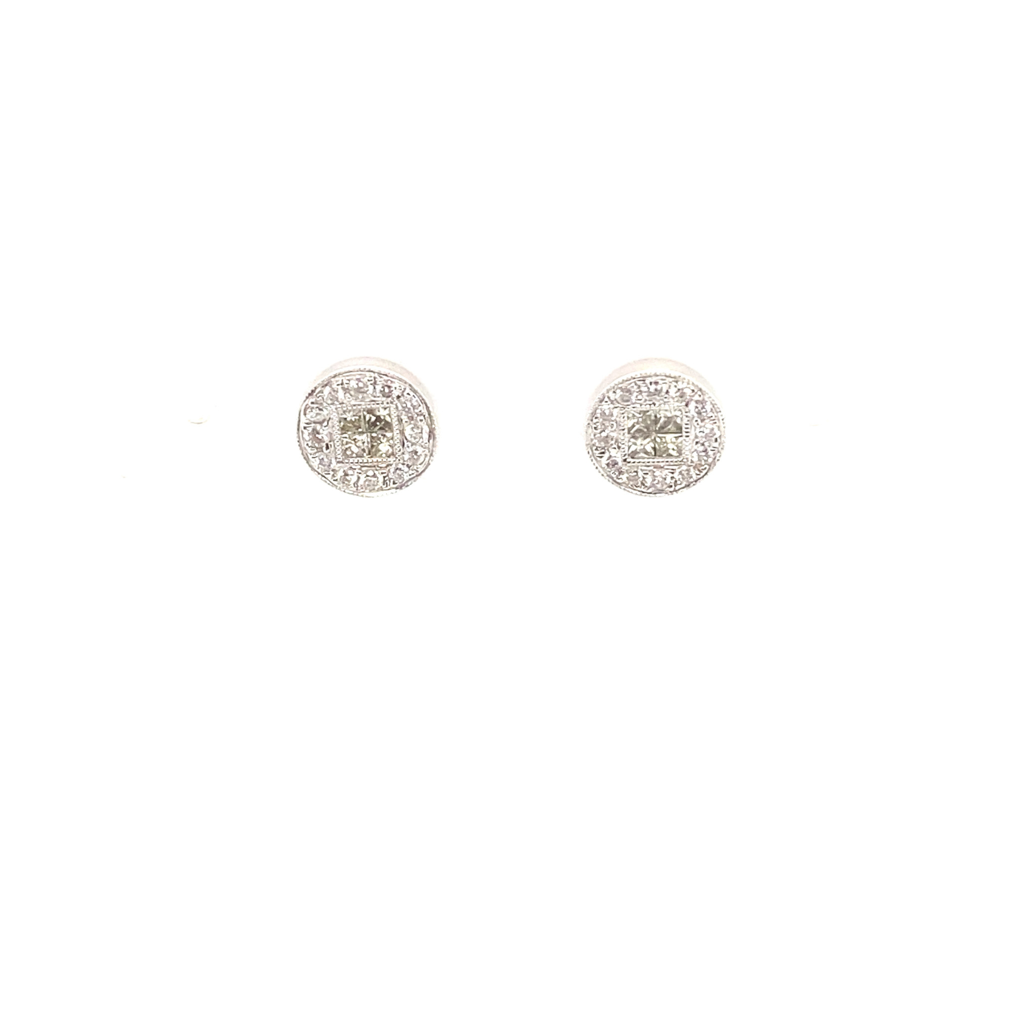 32984 18K WHITE GOLD .50TCW DIAMOND CHAMPAGNE INVISIBLE SET HALO STUDS