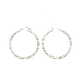 33015 14K  WHITE GOLD 1.80" 3MM  DIAMOND CUT/SATIN FINISH HIGH POLISH HOOPS