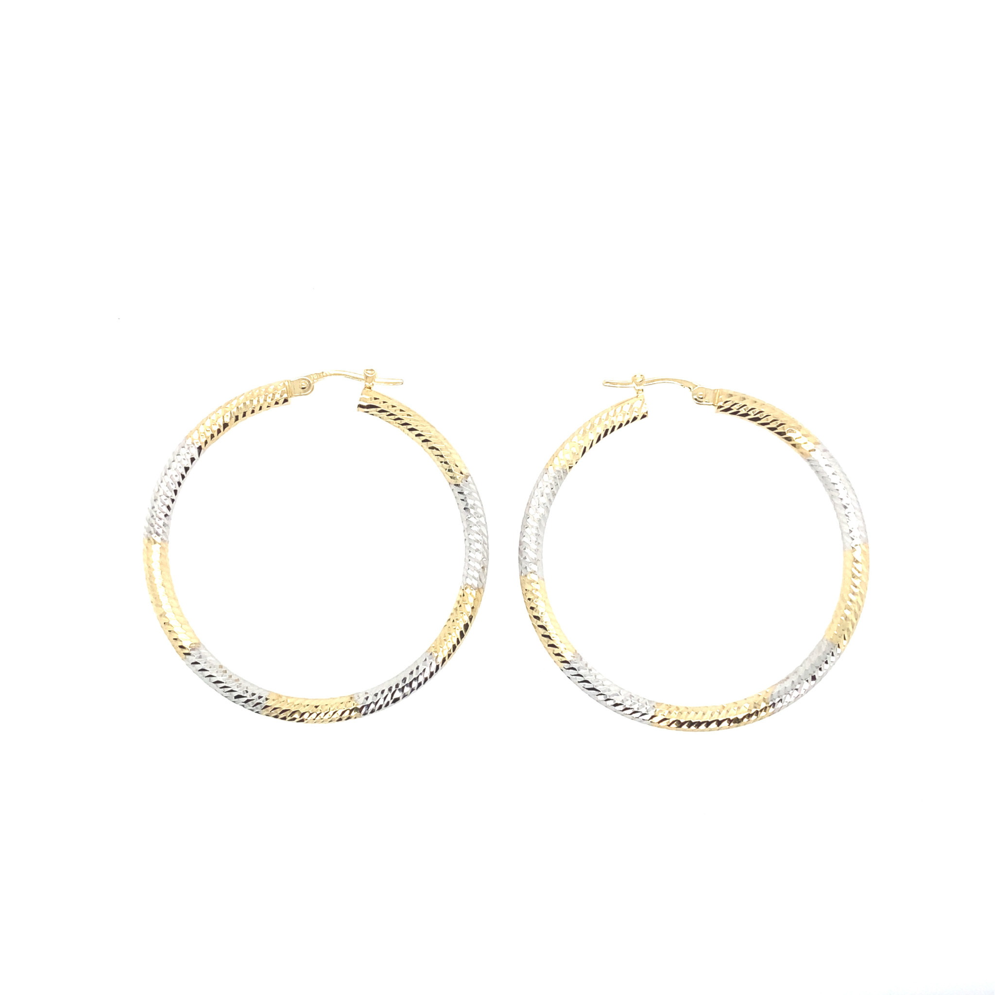 33024 14K 2 TONE MEDIUM DIAMOND CUT HOOPS