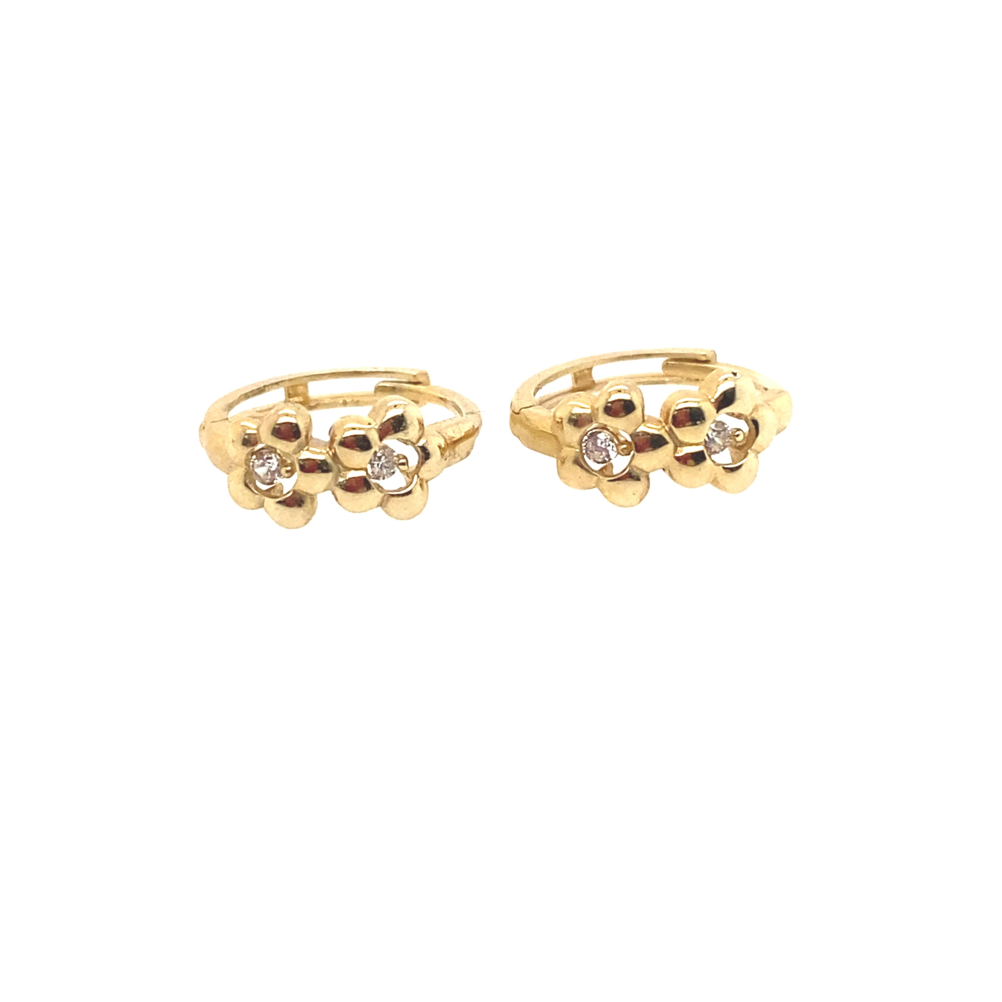31953 14K YELLOW GOLD CUBIC ZIRCONIA FLOWER HUGGIES
