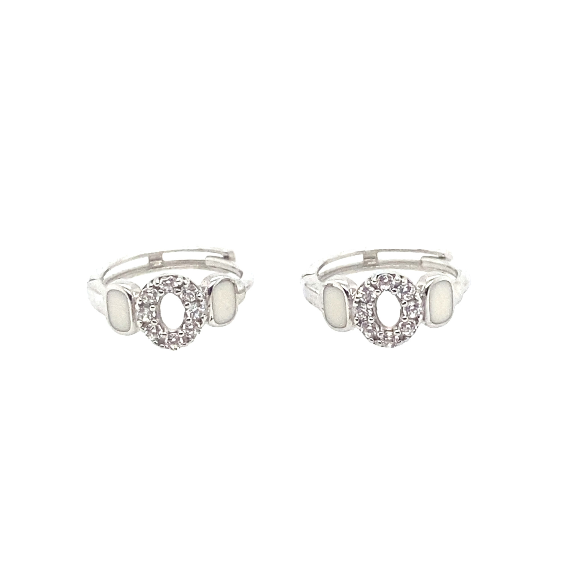 32071 14K WHITE GOLD CUBIC ZIRCONIA CIRCLE ENAMEL HUGGIES