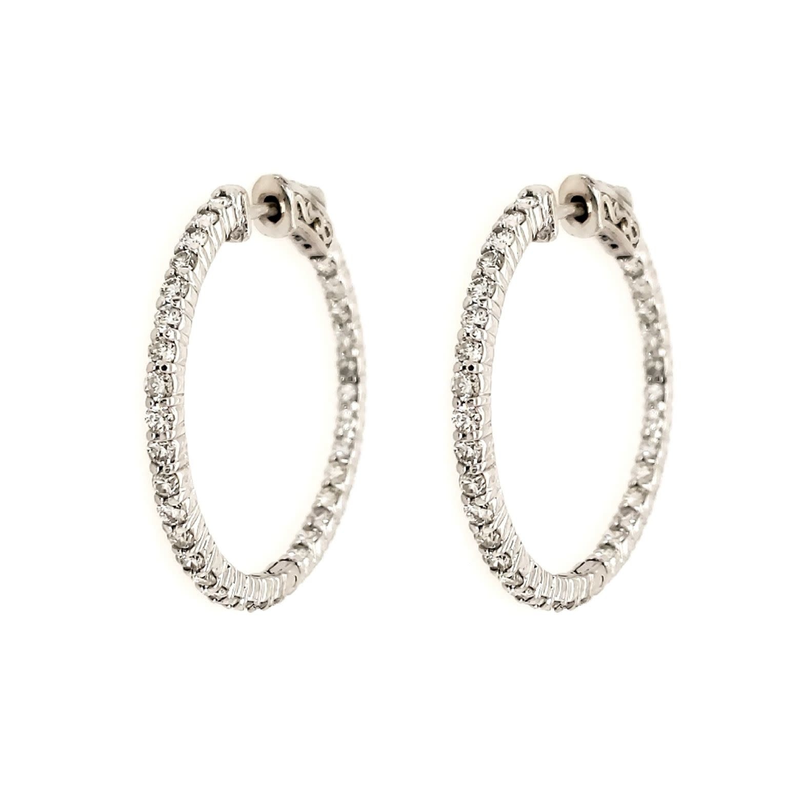 30062 14K WHITE GOLD 1.92CT DIAMOND IN & OUT MEDIUM HOOPS