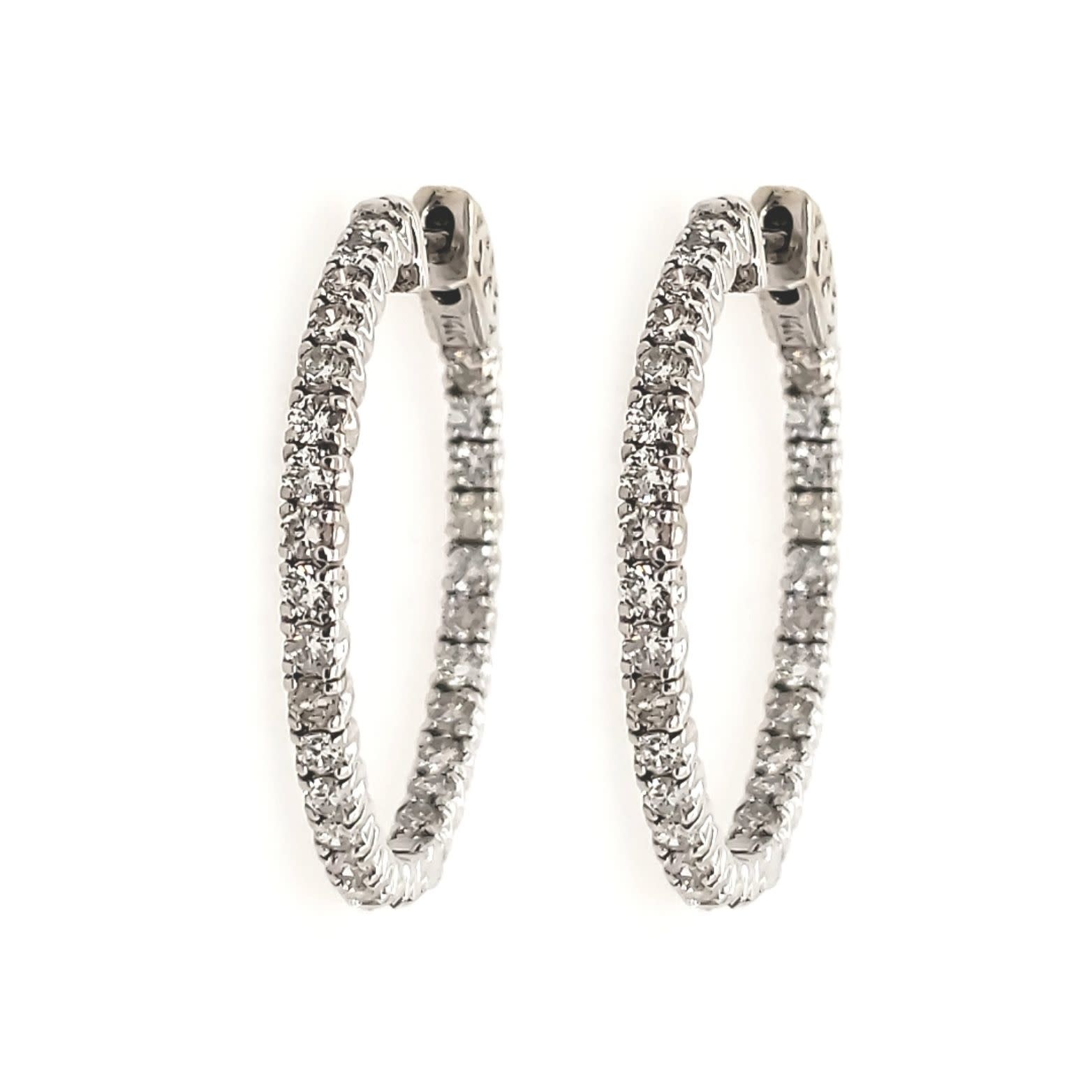 30048 14K WHITE GOLD 1.51TCW DIAMOND IN AND OUT MEDIUM HOOPS