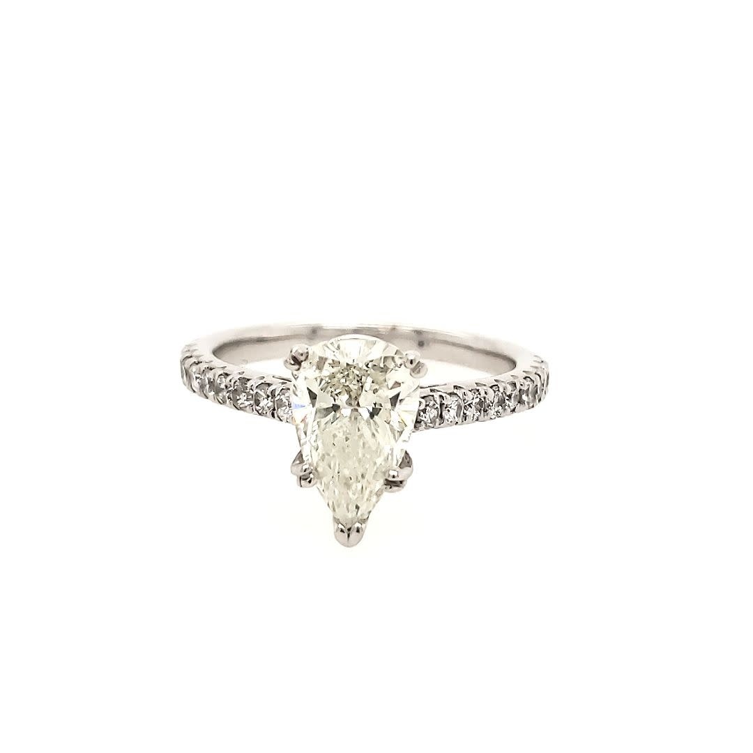 475023 14K WHITE GOLD 1.48CT DIAMOND PEAR SHAPE L S12 AND .40TCW SHANK ENGAGMENT RING