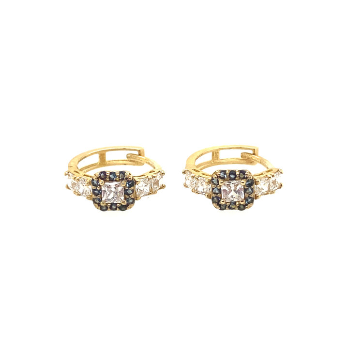 32238 14K YELLOW GOLD CUBIC ZIRCONIA BLUE STONE HUGGIES