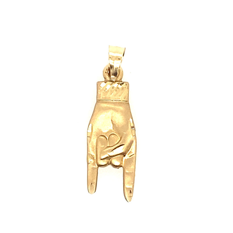 70948 14K YELLOW GOLD ITALIAN GOOD LUCK CORNO  HAND SYMBOL CHARM