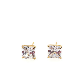 38115 14K YELLOW GOLD 7.5MM PRINCESS CUT CUBIC ZIRCONIA STUDS