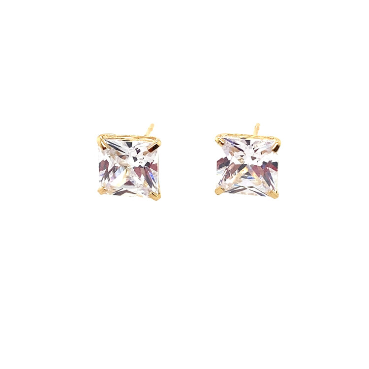 38115 14K YELLOW GOLD 7.5MM PRINCESS CUT CUBIC ZIRCONIA STUDS