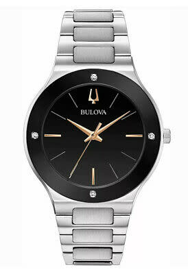 042429567160 BULOVA MENS BLACK FACE WITH ROSE GOLD ACCENT WATCH