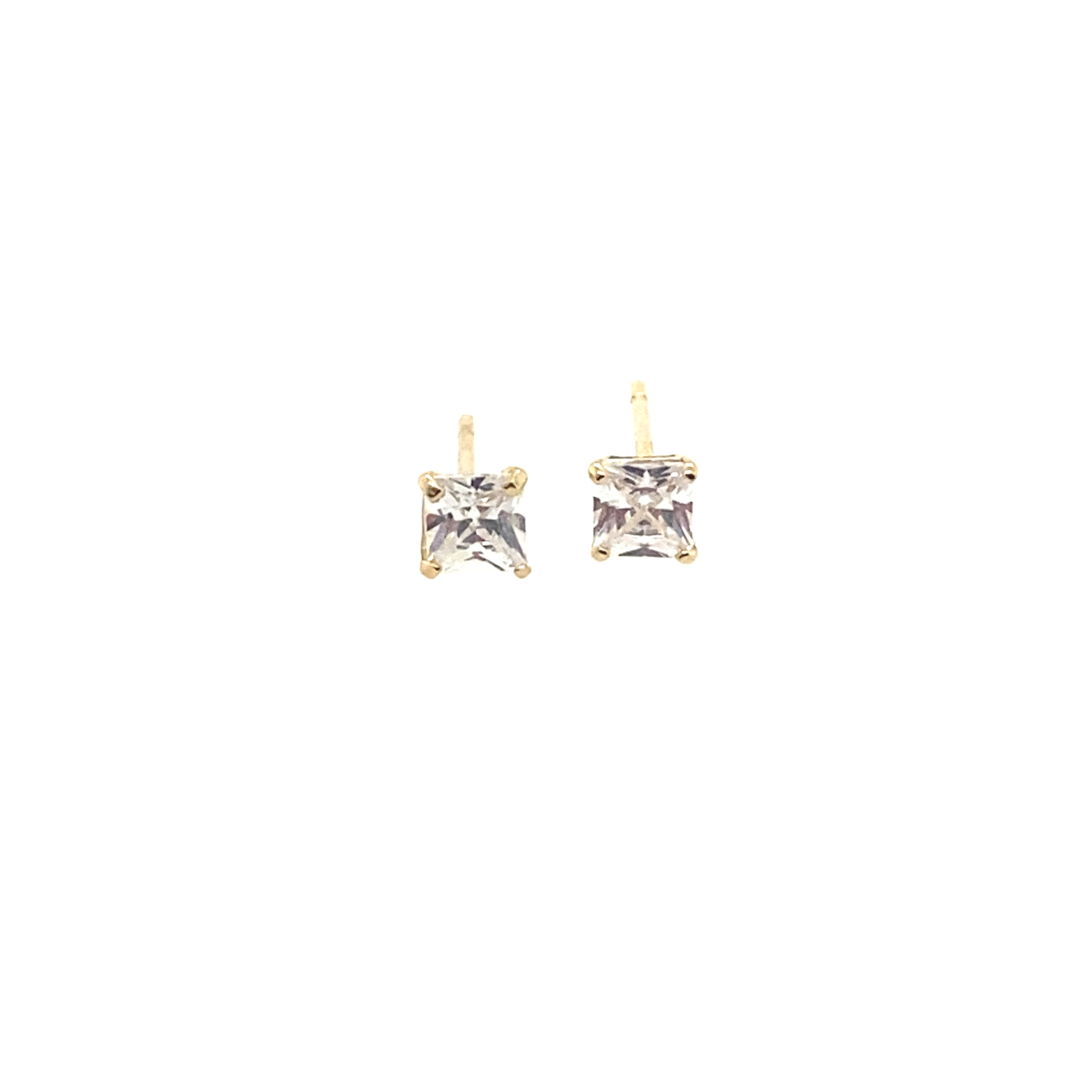 38120 14K YELLOW GOLD SMALL PRINCESS CUT CUBIC ZIRCONIA STUDS