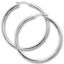 30126 14K WHITE GOLD 2" PLAIN HIGH POLISH 2MM TUBE HOOPS