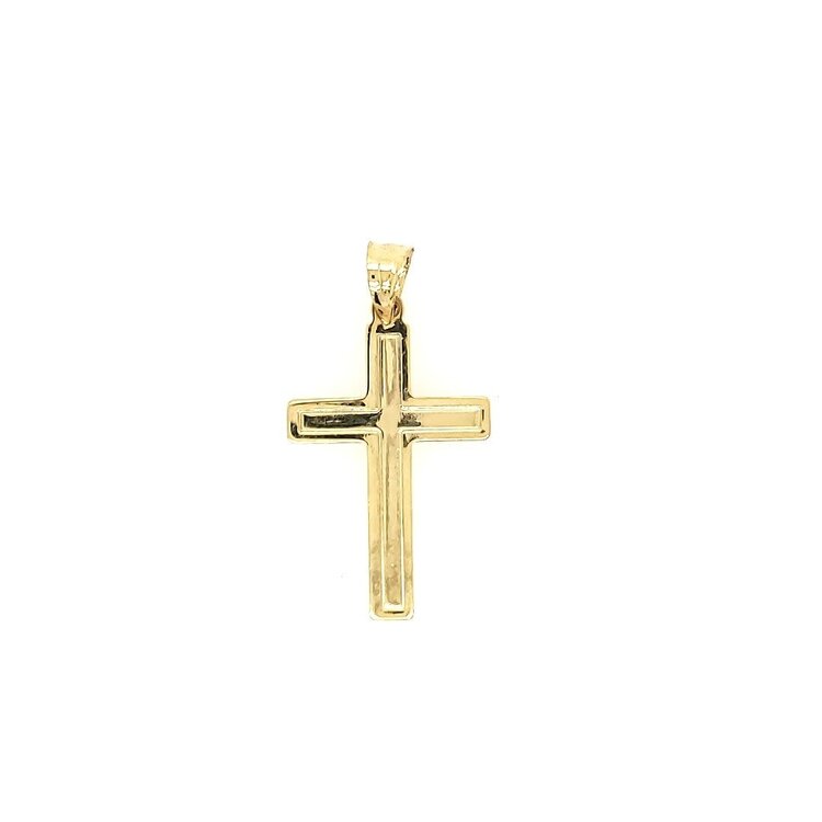 77047 14K YELLOW GOLD 0.95" SMALL FLAT HIGH POLISH  LINED CROSS