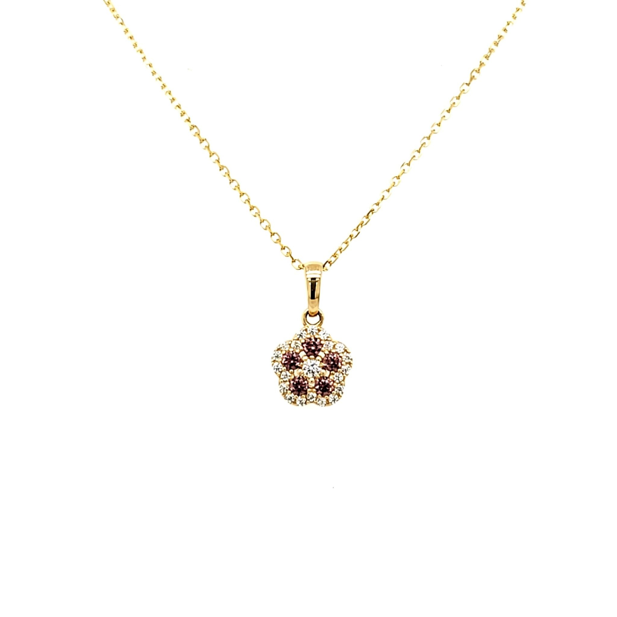70061 14K YELLOW GOLD FLOWER JUNE PURPLE AND WHITE CUBIC ZIRCONIA PENANDT