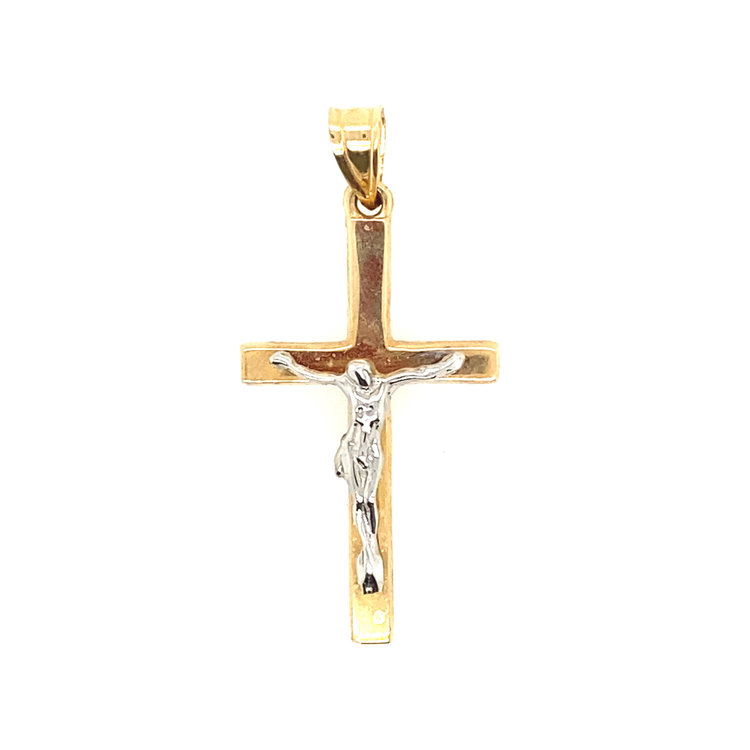 77075 14K TWO-TONE HIGH POLISH FLAT CRUCIFIX