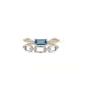 40759 14K WHITE GOLD DIAMOND DOUBLE OPEN LINK BAR TOPAZ RING